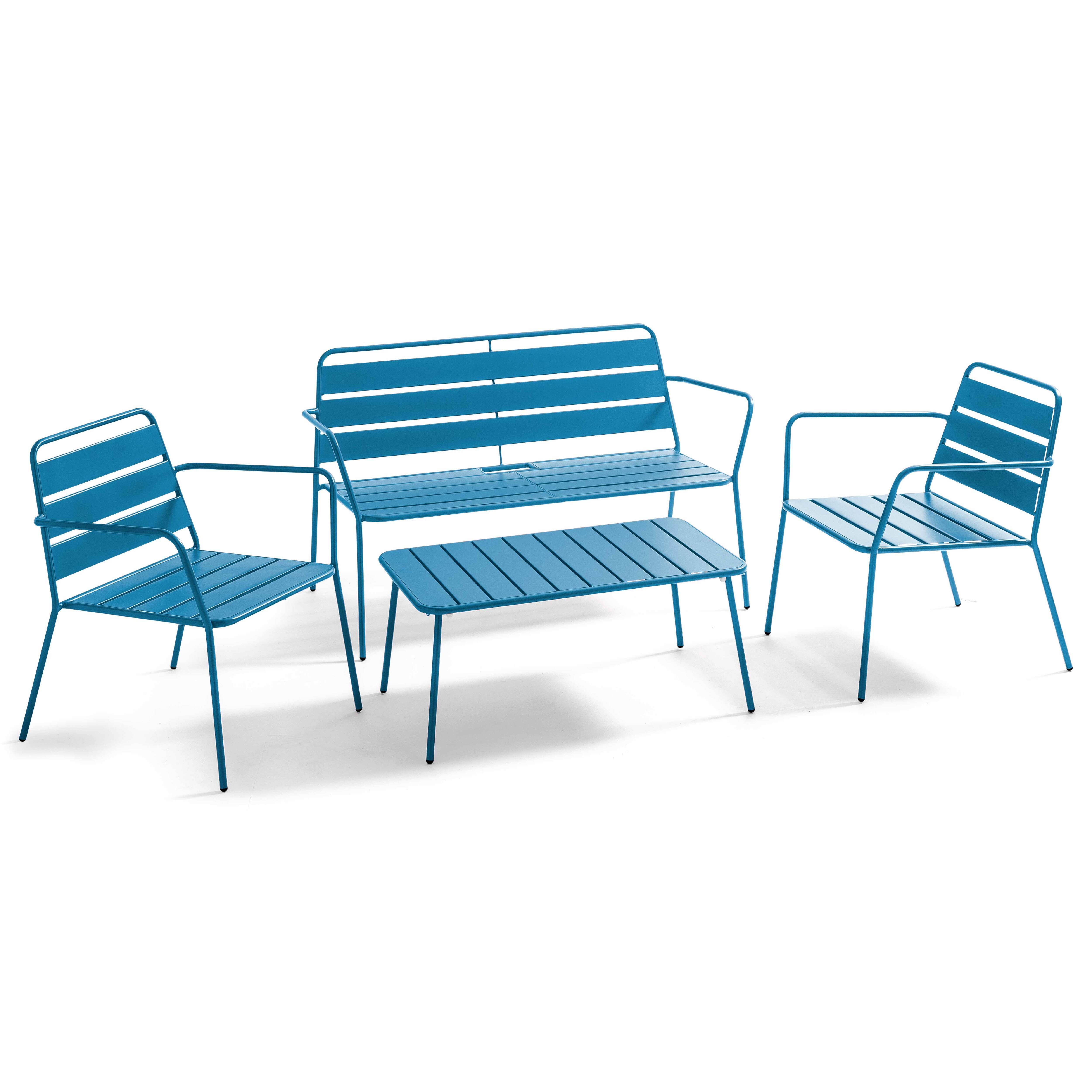 Oviala - Salon de jardin 4 places et 1 table basse en acier bleu pacific Palavas - Oviala - Imagen 1