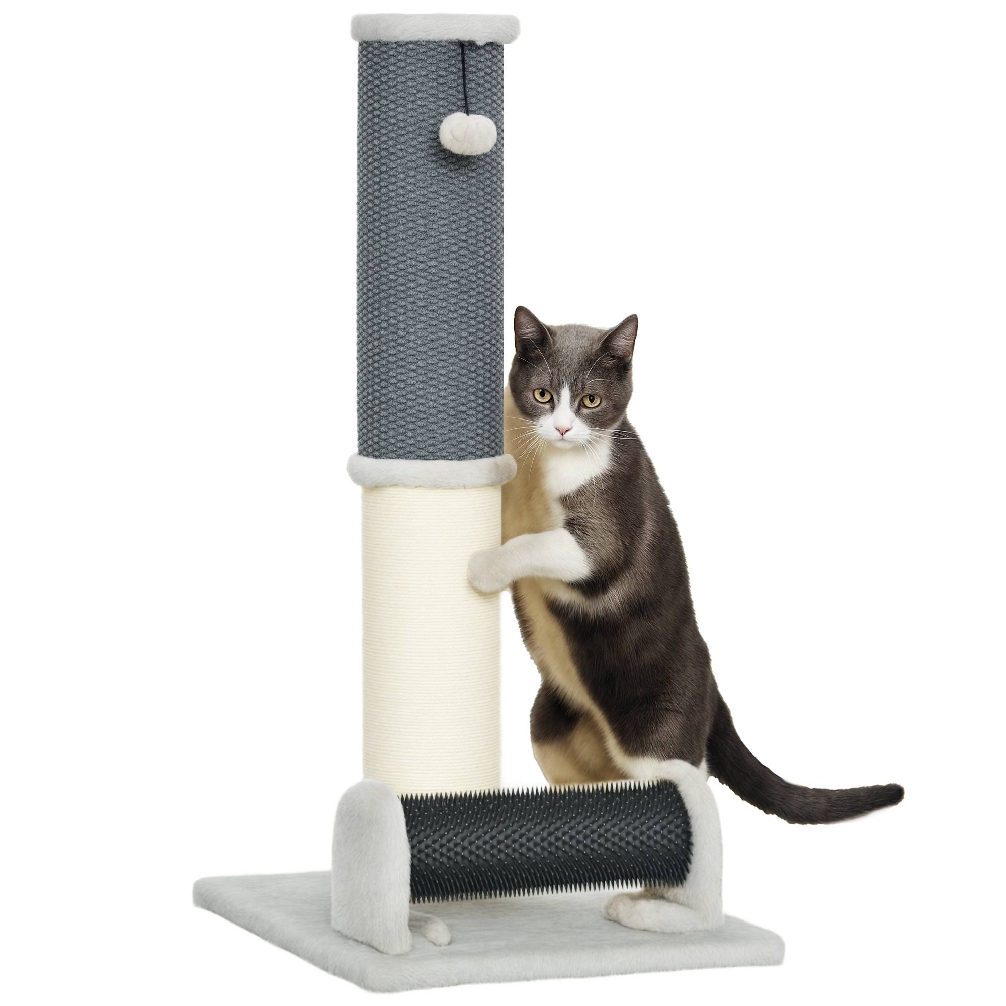 Poteau Griffoir pour Chat 85 cm avec Brosse de Toilettage et Jouet Sisal et Moquette - ComfortXL Outdoor Living - Image 1