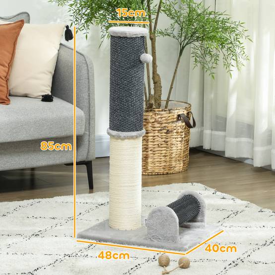 Poteau Griffoir pour Chat 85 cm avec Brosse de Toilettage et Jouet Sisal et Moquette - ComfortXL Outdoor Living - Image 5