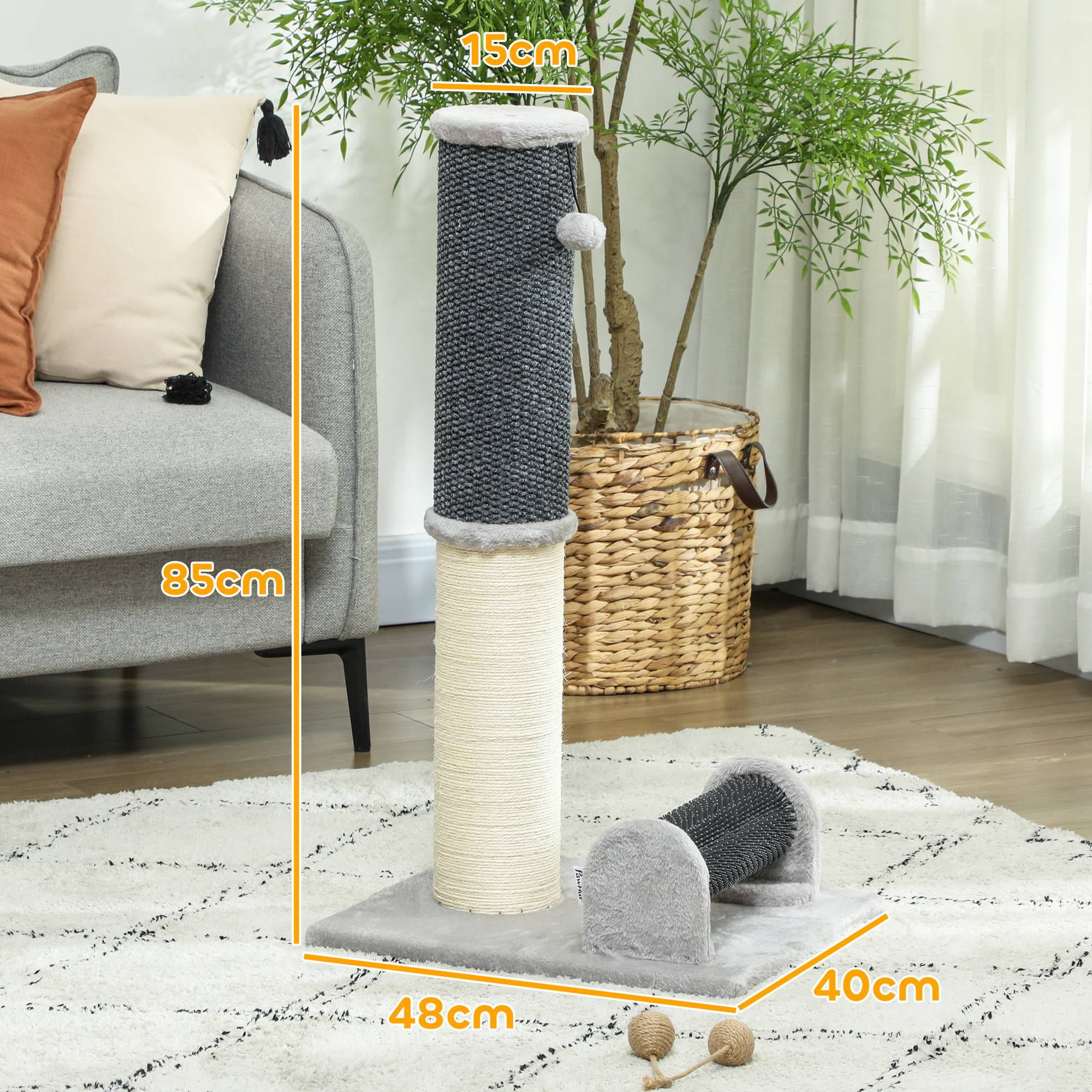 Poteau Griffoir pour Chat 85 cm avec Brosse de Toilettage et Jouet Sisal et Moquette - ComfortXL Outdoor Living - Image 5