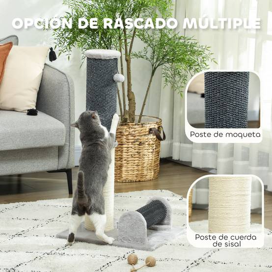 Poteau Griffoir pour Chat 85 cm avec Brosse de Toilettage et Jouet Sisal et Moquette - ComfortXL Outdoor Living - Image 7
