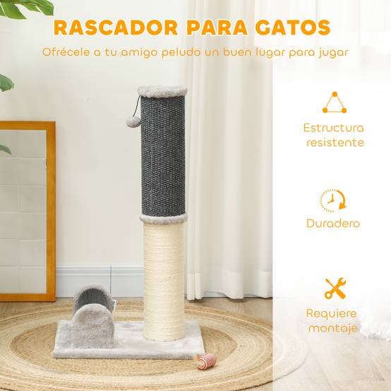 Poteau Griffoir pour Chat 85 cm avec Brosse de Toilettage et Jouet Sisal et Moquette - ComfortXL Outdoor Living - Image 8