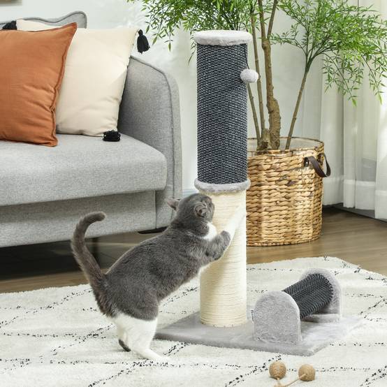Poteau Griffoir pour Chat 85 cm avec Brosse de Toilettage et Jouet Sisal et Moquette - ComfortXL Outdoor Living - Image 3