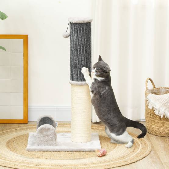 Poteau Griffoir pour Chat 85 cm avec Brosse de Toilettage et Jouet Sisal et Moquette - ComfortXL Outdoor Living - Image 4