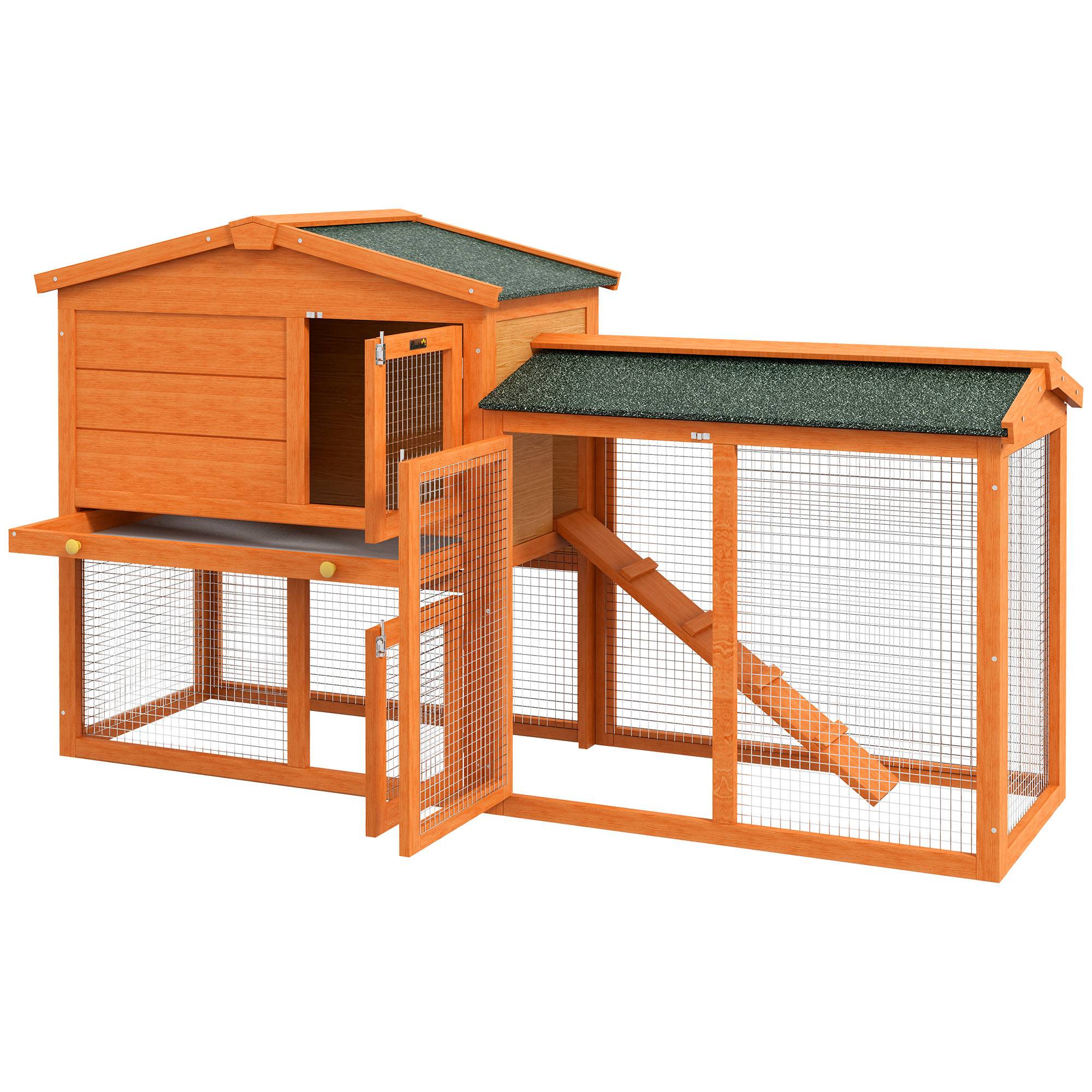 Sans Marque - Clapier extérieur 2 plans bois sapin fil métal 150x45x85 cm orange - Image 2