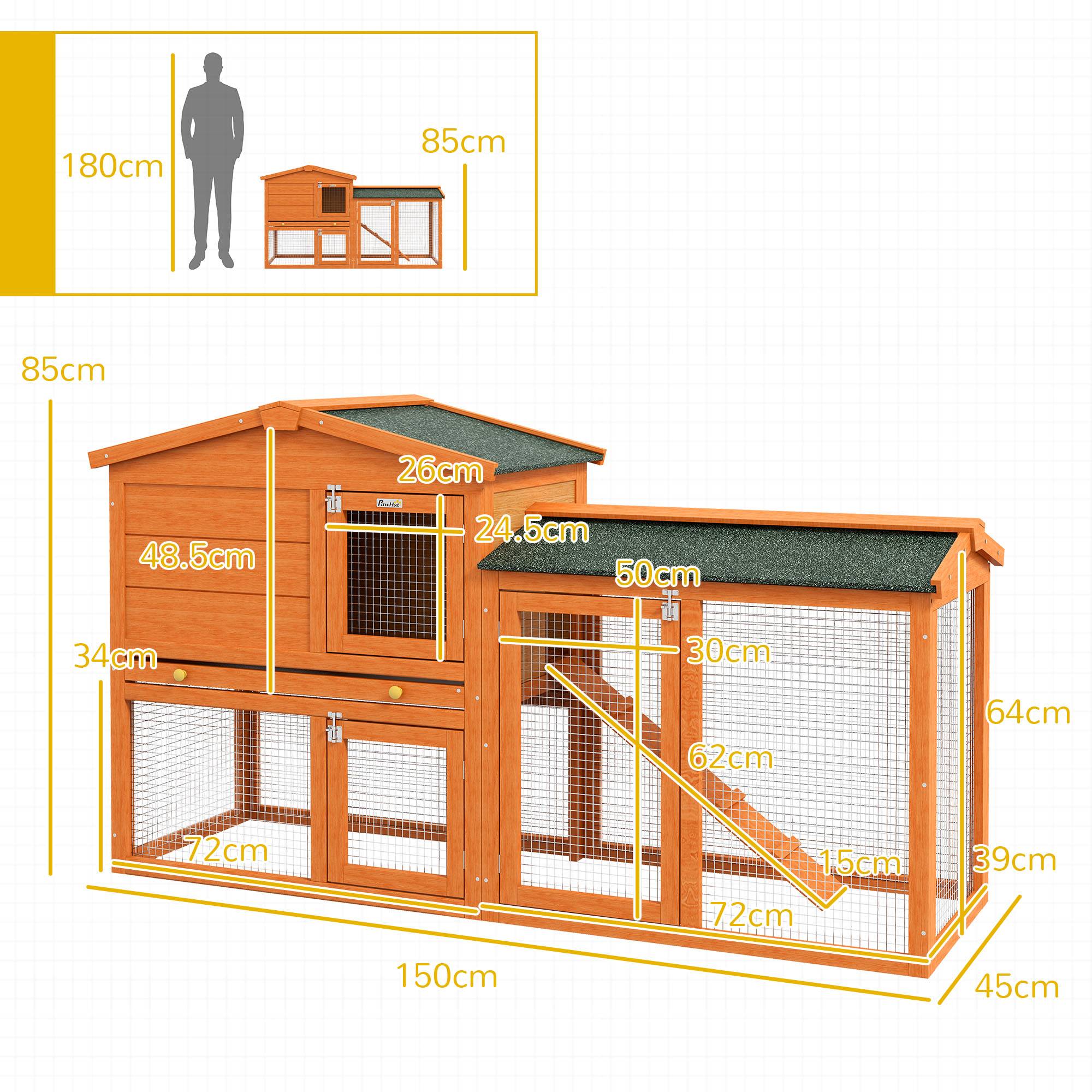 Sans Marque - Clapier extérieur 2 plans bois sapin fil métal 150x45x85 cm orange - Image 5
