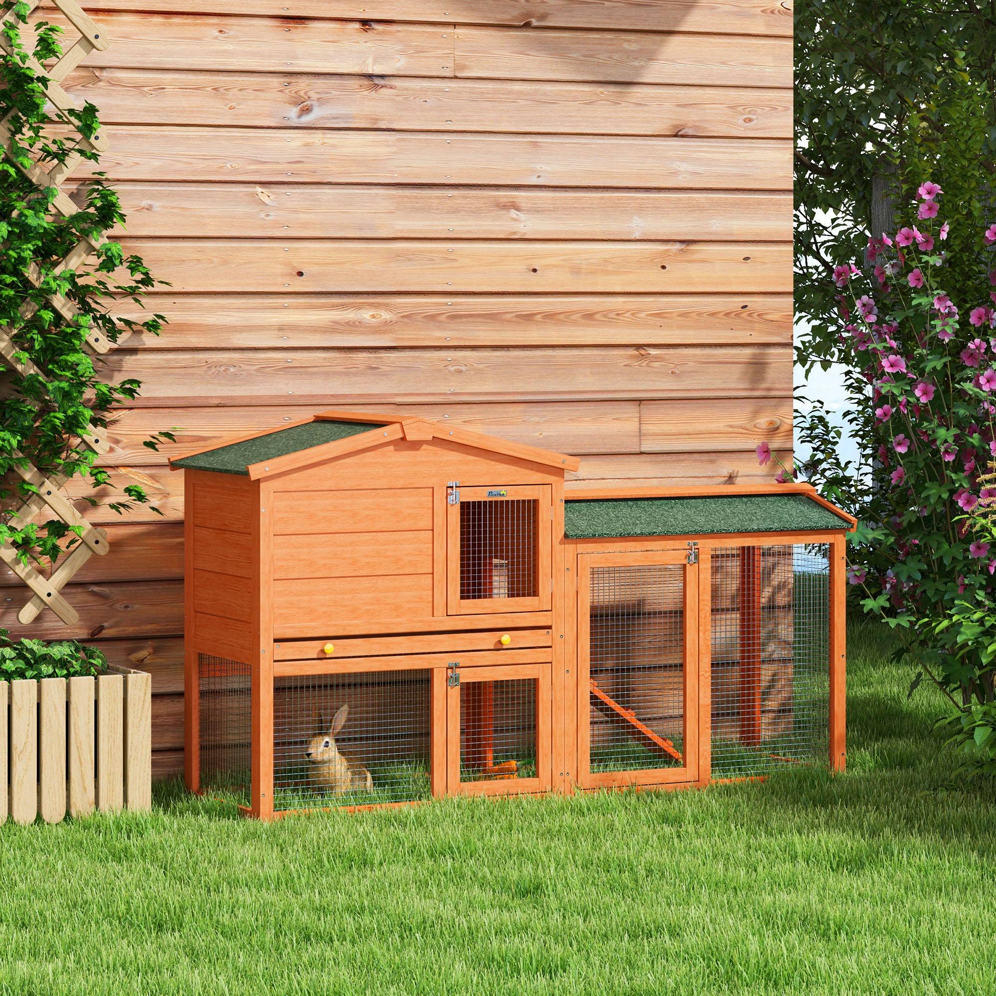 Sans Marque - Clapier extérieur 2 plans bois sapin fil métal 150x45x85 cm orange - Image 3