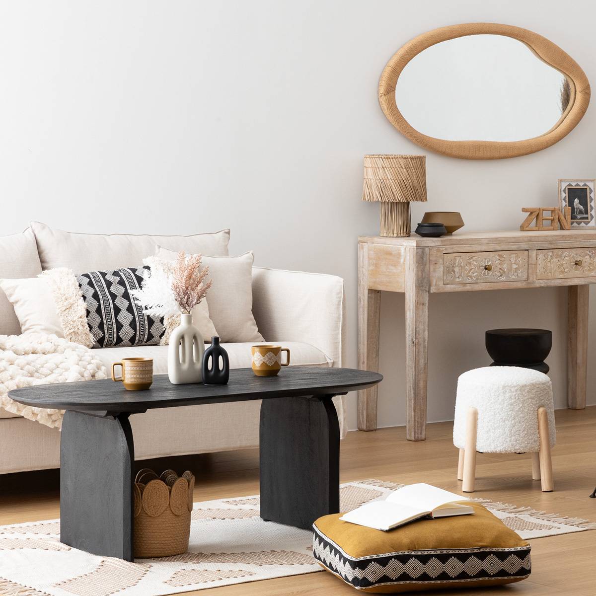 Atmosphera - Tabouret d'appoint Inuit dreams bouclette blanche - Atmosphera Créateur d'intérieur - Image 1
