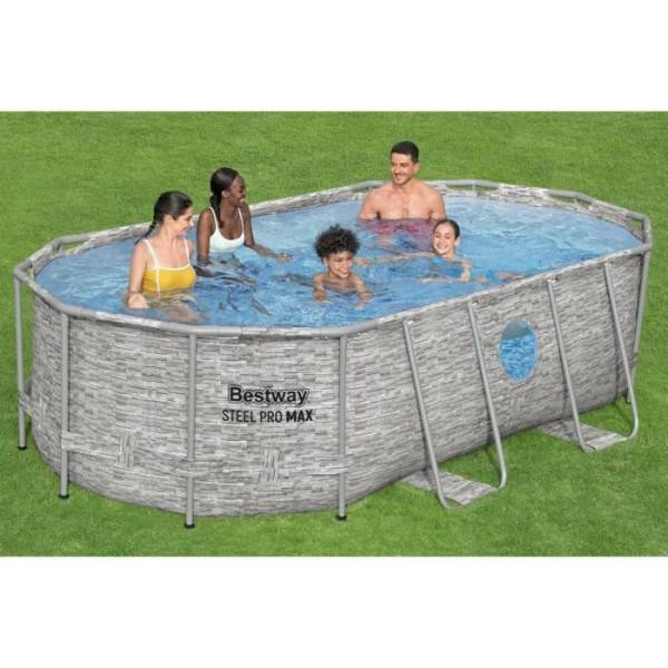 Bestway - Kit Piscine hors sol tubulaire BESTWAY - Steel Pro MAX™- 427 x 250 x 100 cm - Ovale (Filtre a cartouche, échelle, bâche, 1 c - Image 2