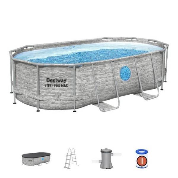 Bestway - Kit Piscine hors sol tubulaire BESTWAY - Steel Pro MAX™- 427 x 250 x 100 cm - Ovale (Filtre a cartouche, échelle, bâche, 1 c - Image 1
