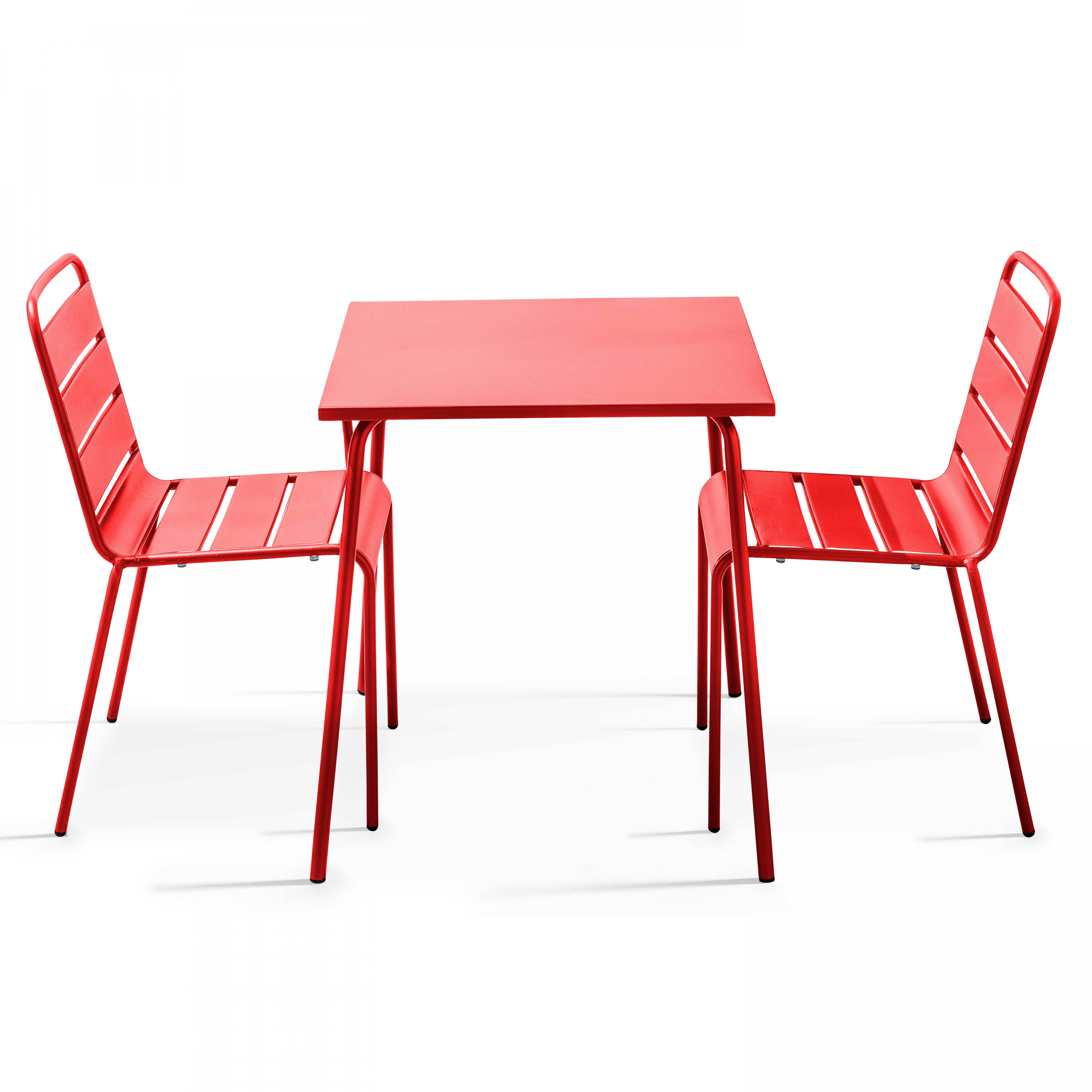 Oviala - Ensemble table de jardin carrée et 2 chaises acier rouge Palavas - Oviala - Imagen 1