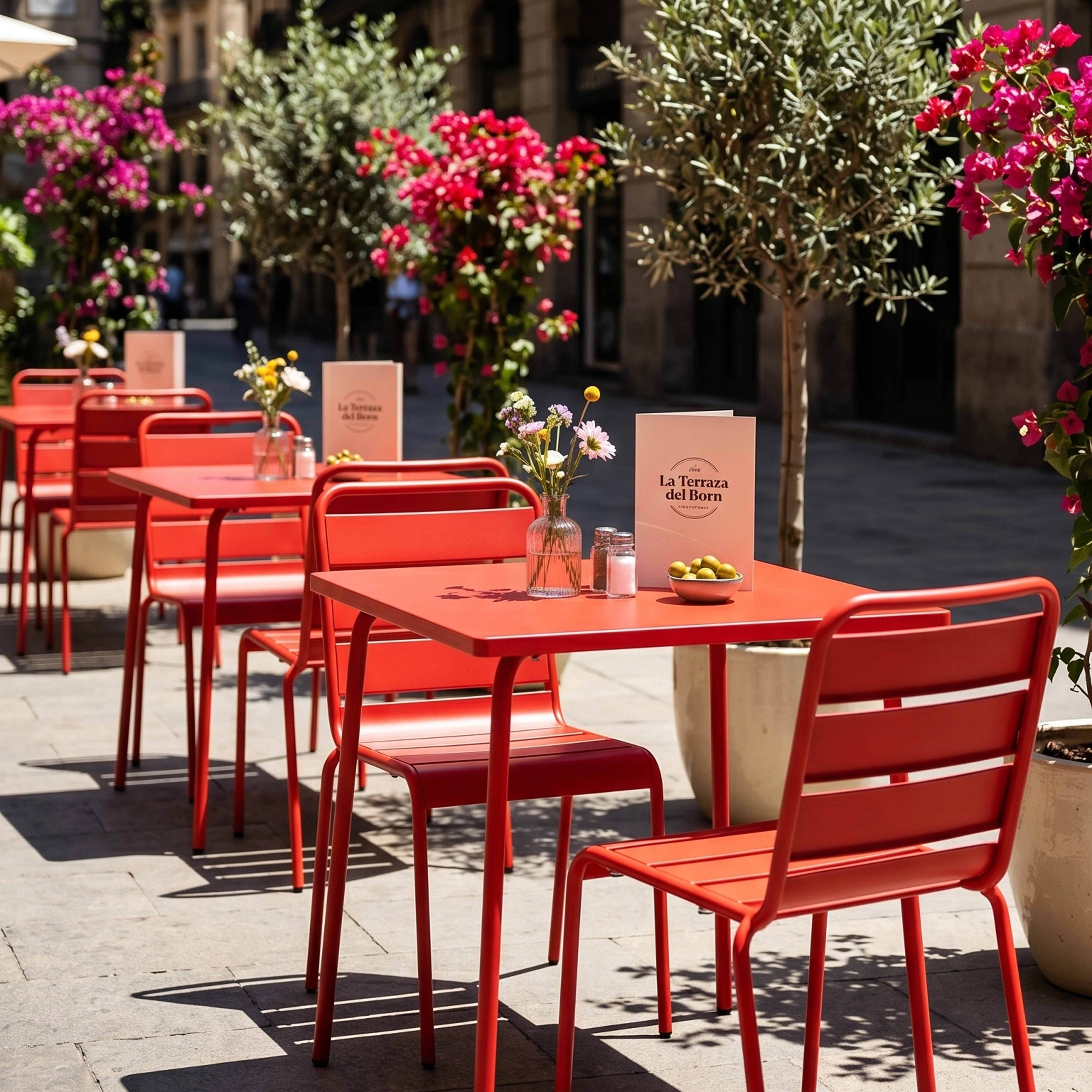 Oviala - Ensemble table de jardin carrée et 2 chaises acier rouge Palavas - Oviala - Imagen 6