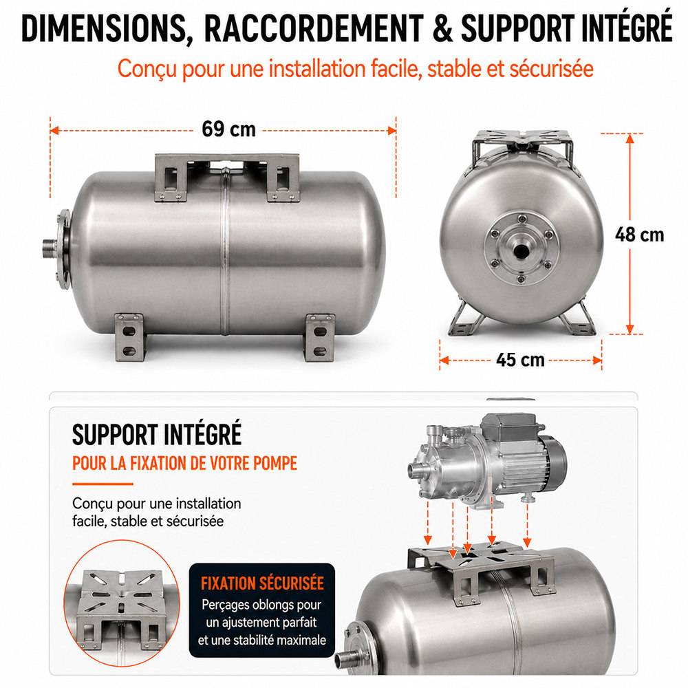 Gt Market - Réservoir pression à vessie horizontal en inox - 100 litres - GT MARKET - Imagen 3