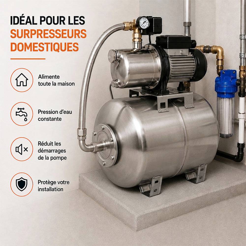 Gt Market - Réservoir pression à vessie horizontal en inox - 100 litres - GT MARKET - Imagen 5
