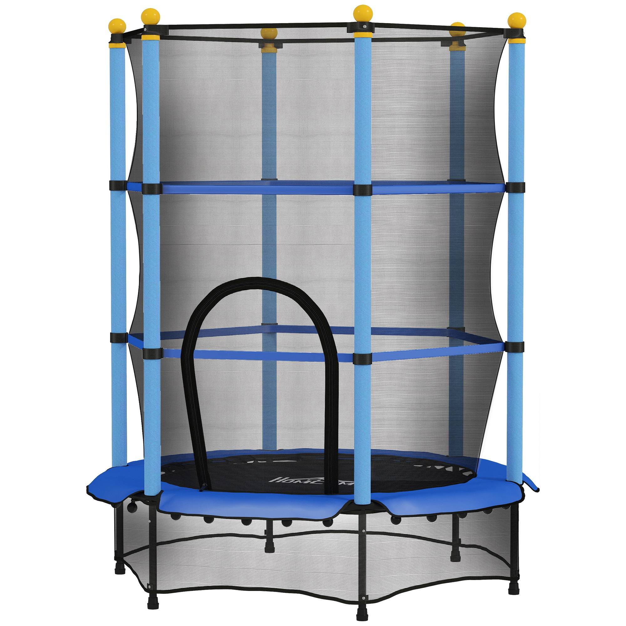 Trampoline Enfant Ø 1,40 × 1,90H m Filet de sécurité Porte zipée Couvre-Ressorts 6 poteaux rembourrés Inclus Bleu - Image 2