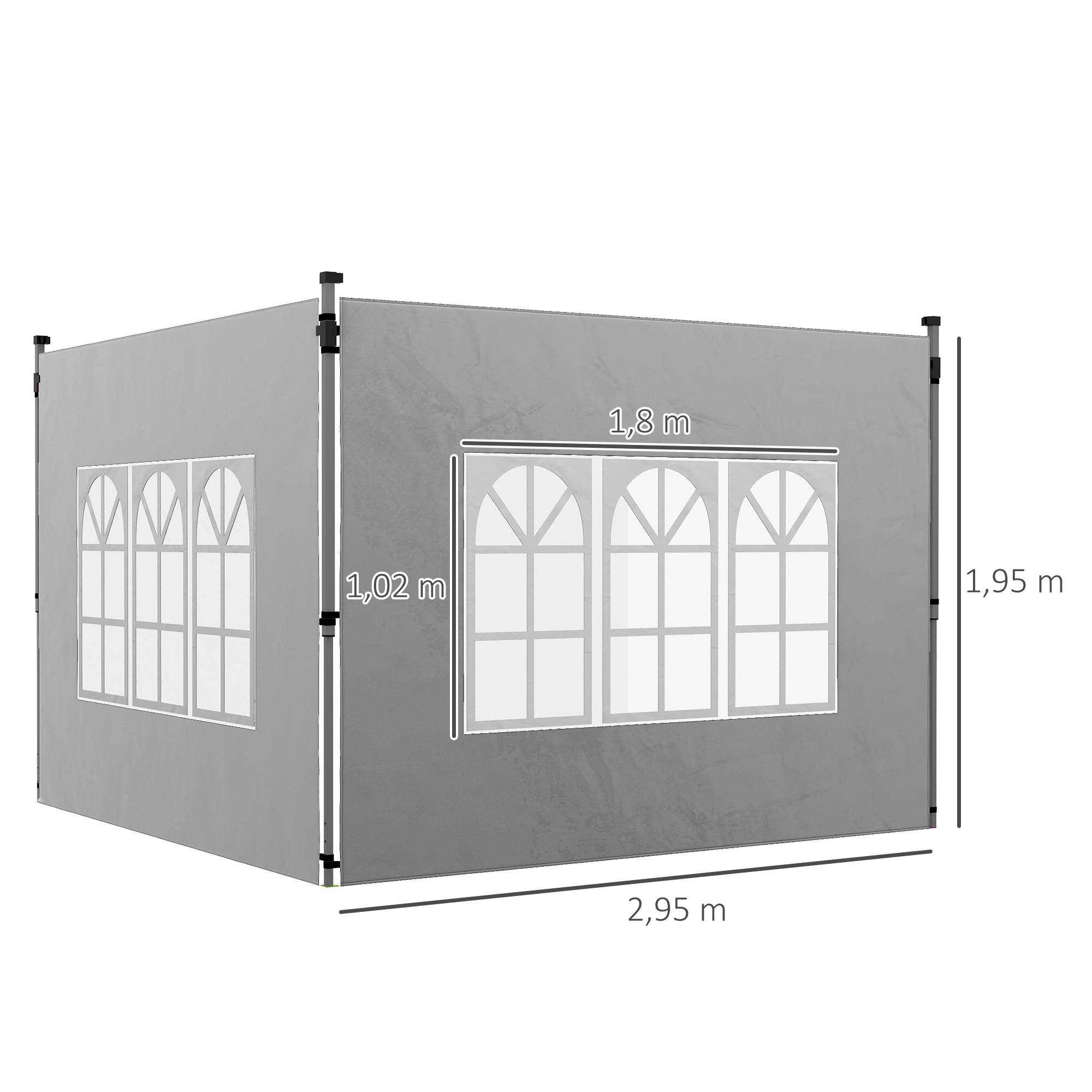 Outsunny - Lot 2 parois latérales pour tonnelle 3x3m/3x4m avec fenêtre tissu oxford 295x195cm gris clair - Outsunny - Image 3