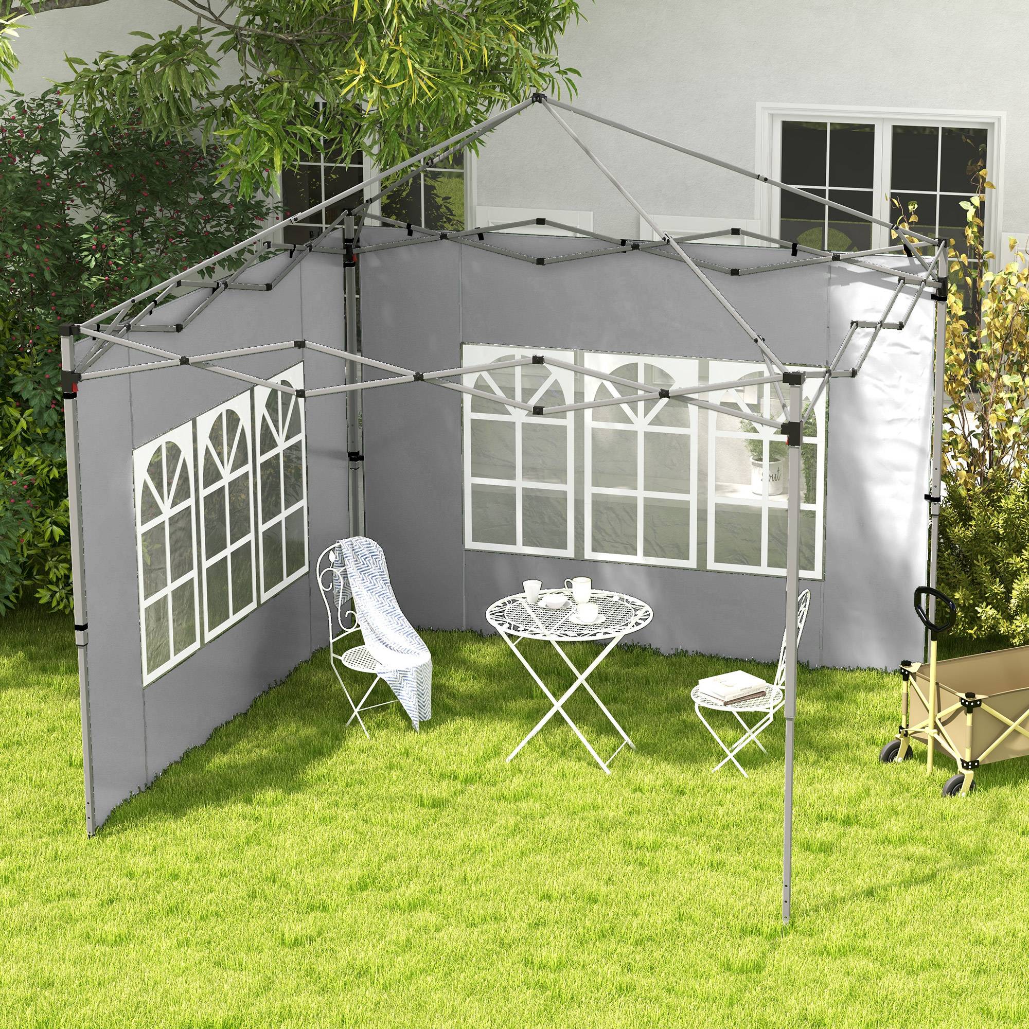 Outsunny - Lot 2 parois latérales pour tonnelle 3x3m/3x4m avec fenêtre tissu oxford 295x195cm gris clair - Outsunny - Image 2