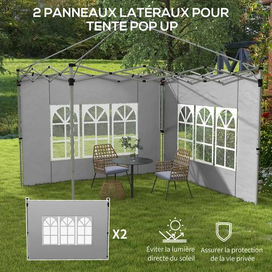 Outsunny - Lot 2 parois latérales pour tonnelle 3x3m/3x4m avec fenêtre tissu oxford 295x195cm gris clair - Outsunny - Image 6