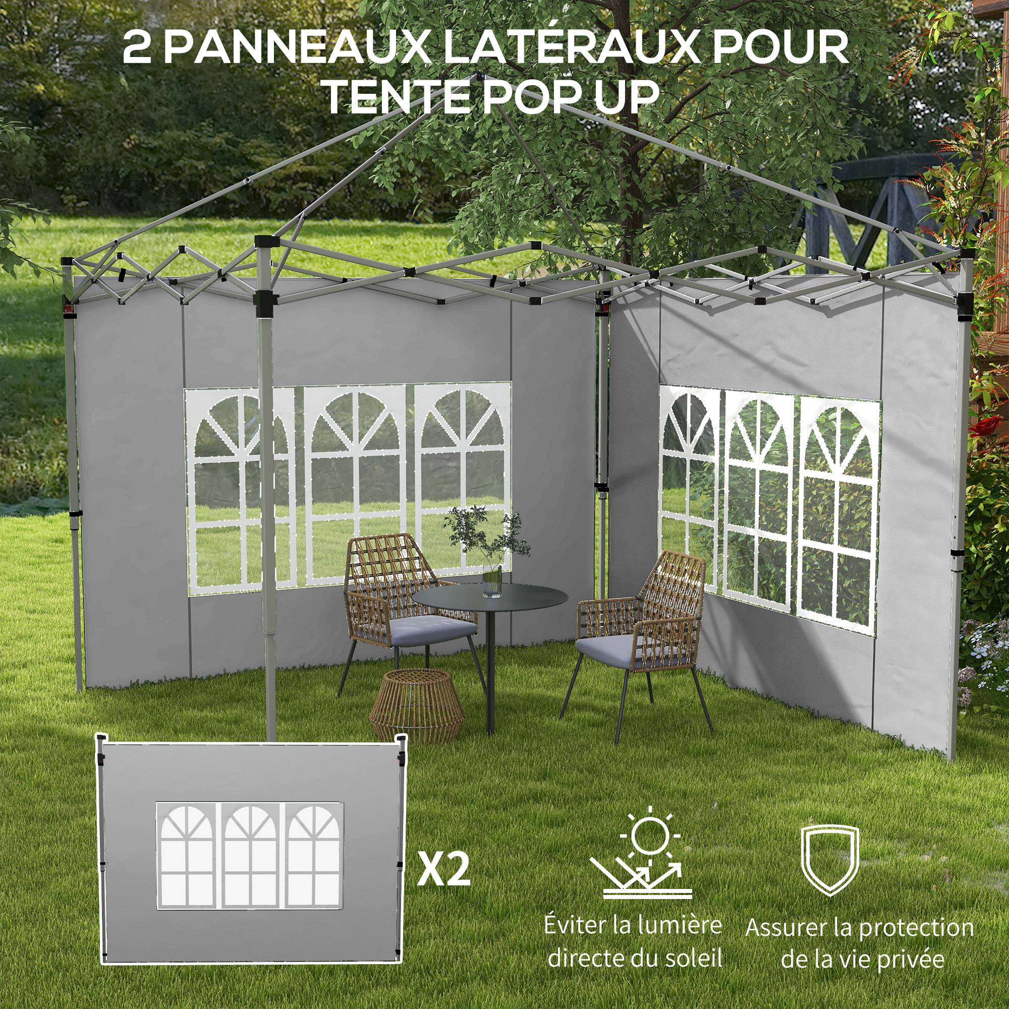 Outsunny - Lot 2 parois latérales pour tonnelle 3x3m/3x4m avec fenêtre tissu oxford 295x195cm gris clair - Outsunny - Image 6