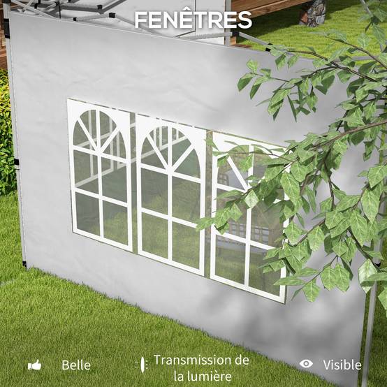 Outsunny - Lot 2 parois latérales pour tonnelle 3x3m/3x4m avec fenêtre tissu oxford 295x195cm gris clair - Outsunny - Image 8