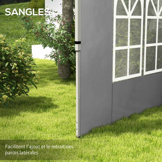 Outsunny - Lot 2 parois latérales pour tonnelle 3x3m/3x4m avec fenêtre tissu oxford 295x195cm gris clair - Outsunny - Image 7