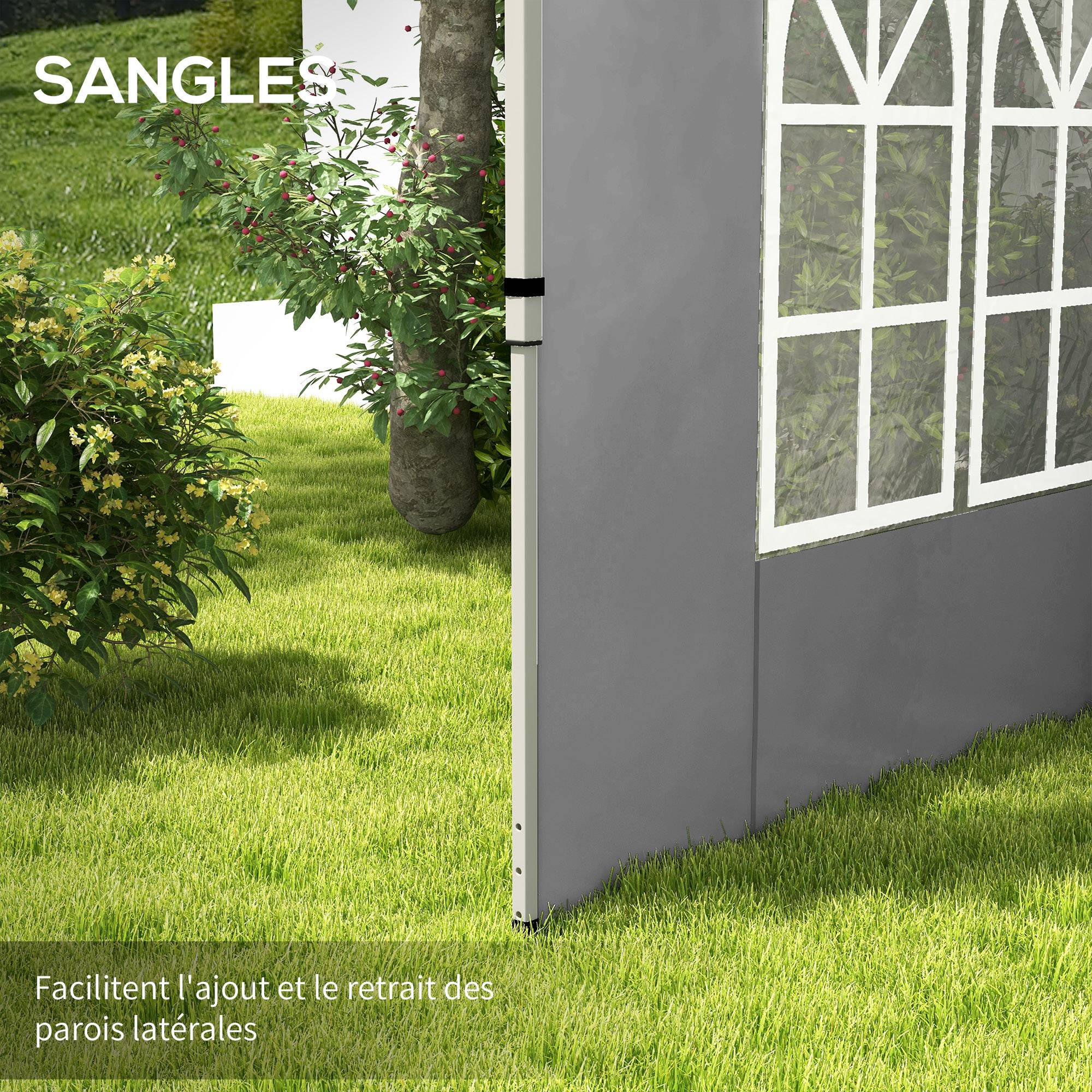 Outsunny - Lot 2 parois latérales pour tonnelle 3x3m/3x4m avec fenêtre tissu oxford 295x195cm gris clair - Outsunny - Image 7