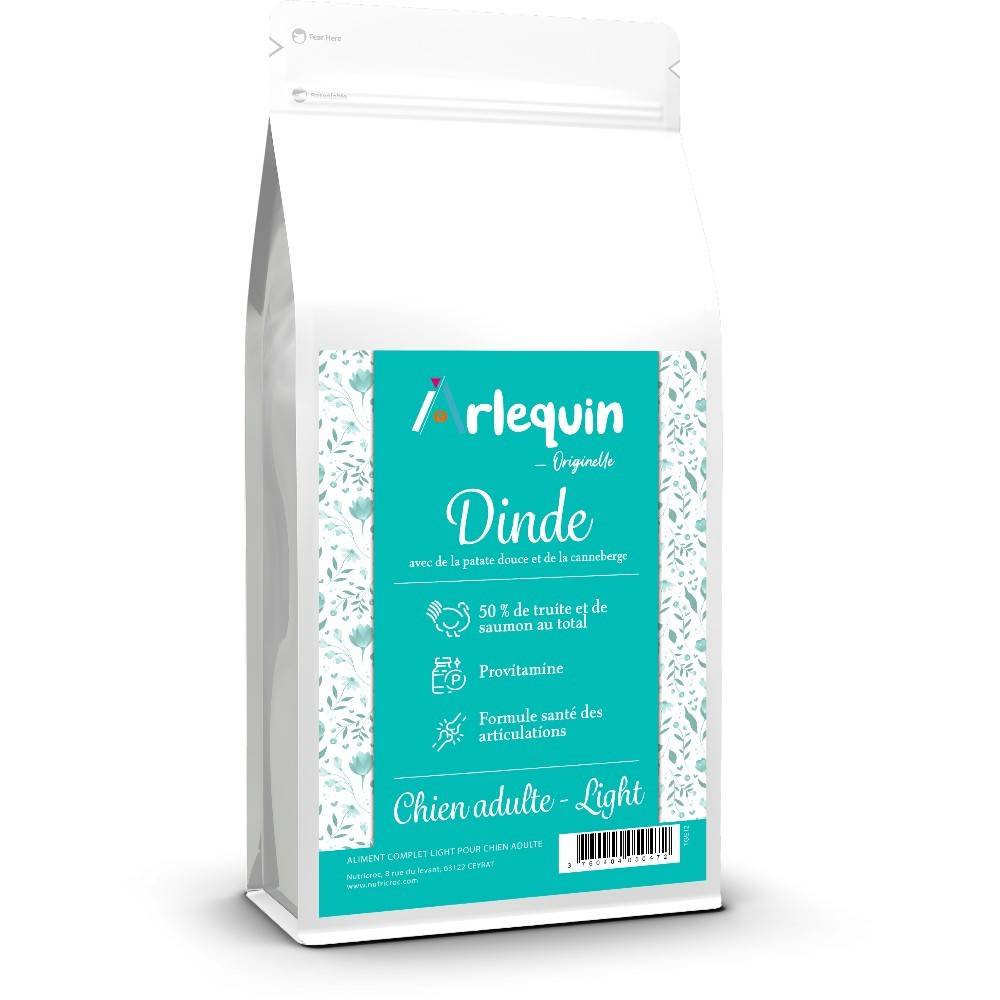 CROQUETTE CHIEN SANS CÉRÉALES LIGHT ARLEQUIN ORIGINELLE DINDE 12 kg