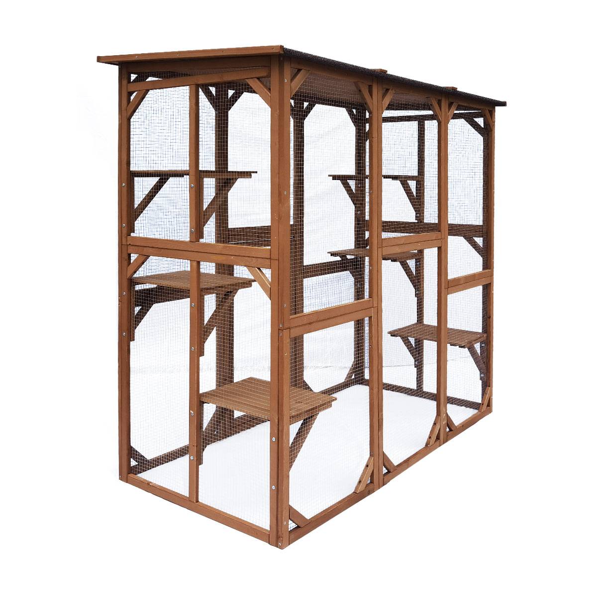 Enclos pour chats en bois avec toit grillagé et porte d’accès sécurisée – Cémonjardin - Imagen 4