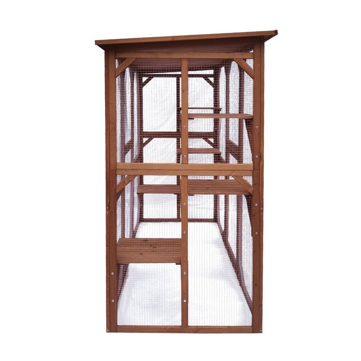 Enclos pour chats en bois avec toit grillagé et porte d’accès sécurisée – Cémonjardin - Imagen 3