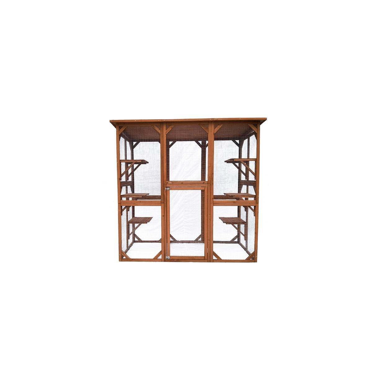 Enclos pour chats en bois avec toit grillagé et porte d’accès sécurisée – Cémonjardin - Imagen 1