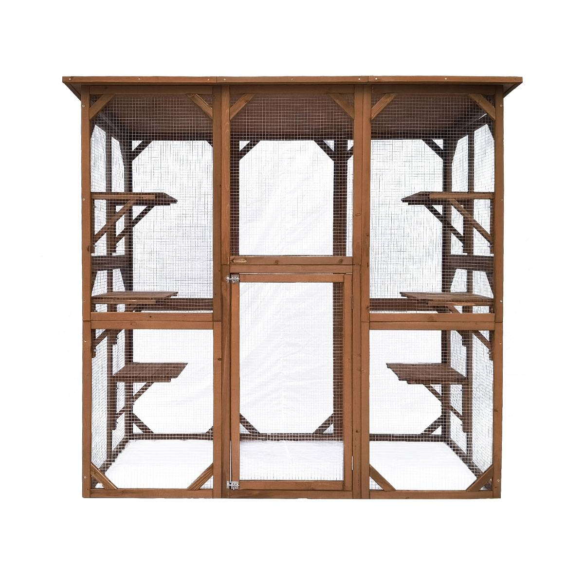 Enclos pour chats en bois avec toit grillagé et porte d’accès sécurisée – Cémonjardin - Imagen 2