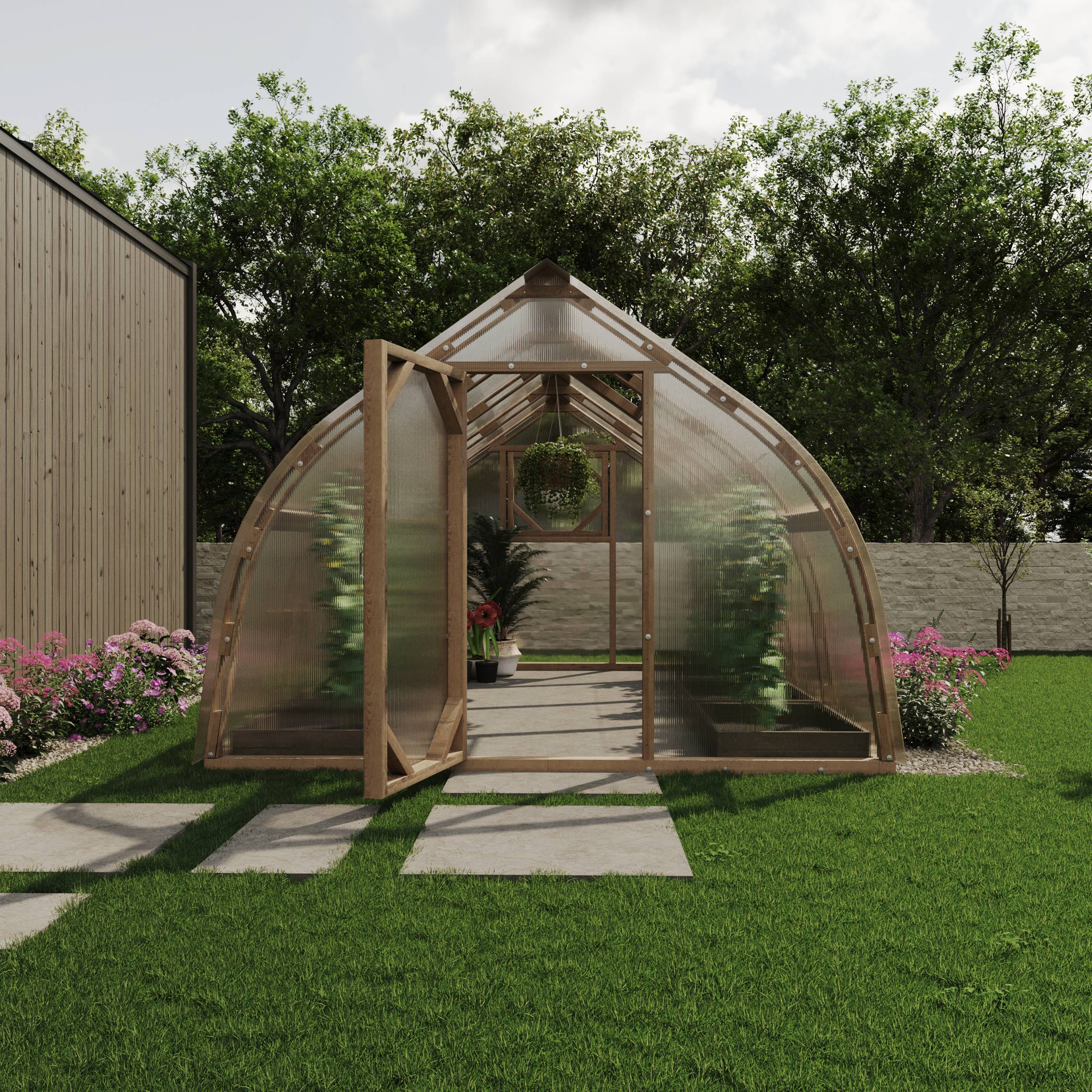 Serre en bois 12m² Norhage Tre 300 - Polycarbonate 10mm