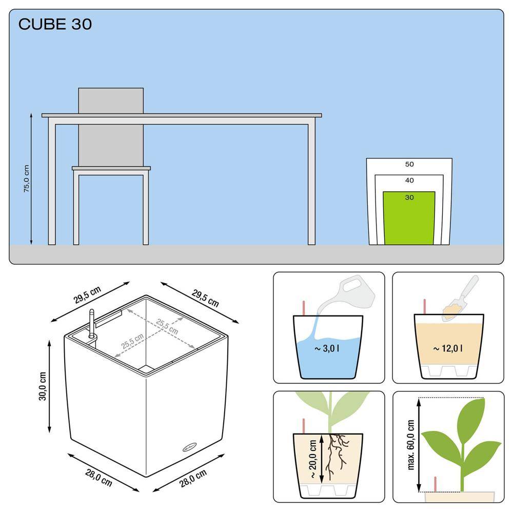 Lechuza - Cube Premium 30 - Kit Complet, taupe brillant 30 cm Lechuza - Imagen 2