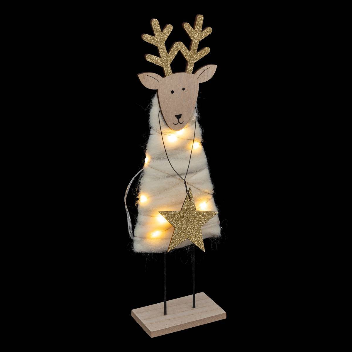 Fééric Lights & Christmas - Renne en bois et laine LED 30cm FEERIC LIGHTS & CHRISTMAS - Imagen 2