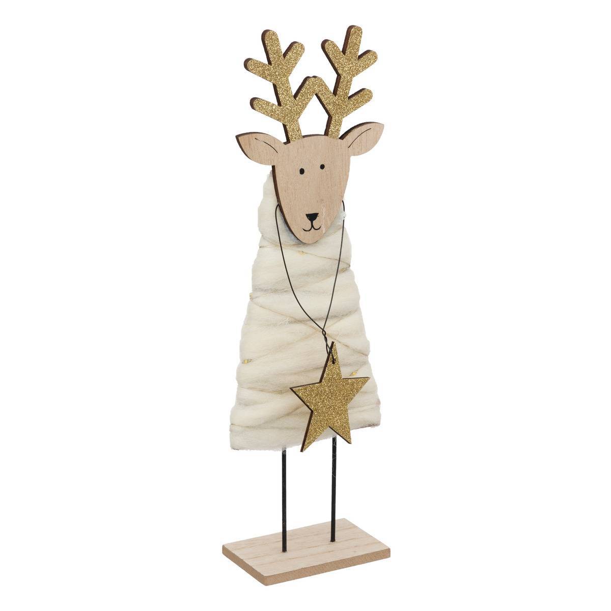 Fééric Lights & Christmas - Renne en bois et laine LED 30cm FEERIC LIGHTS & CHRISTMAS - Imagen 1