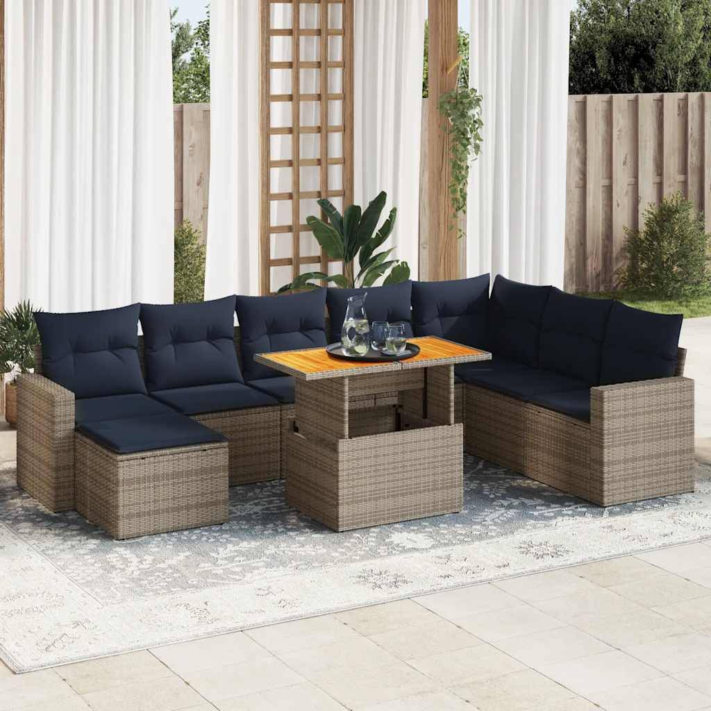 Salon de jardin 8 places gris résine tressée avec pouf table haute et rangements intégrés – ComfortXL Outdoor Living - Image 1