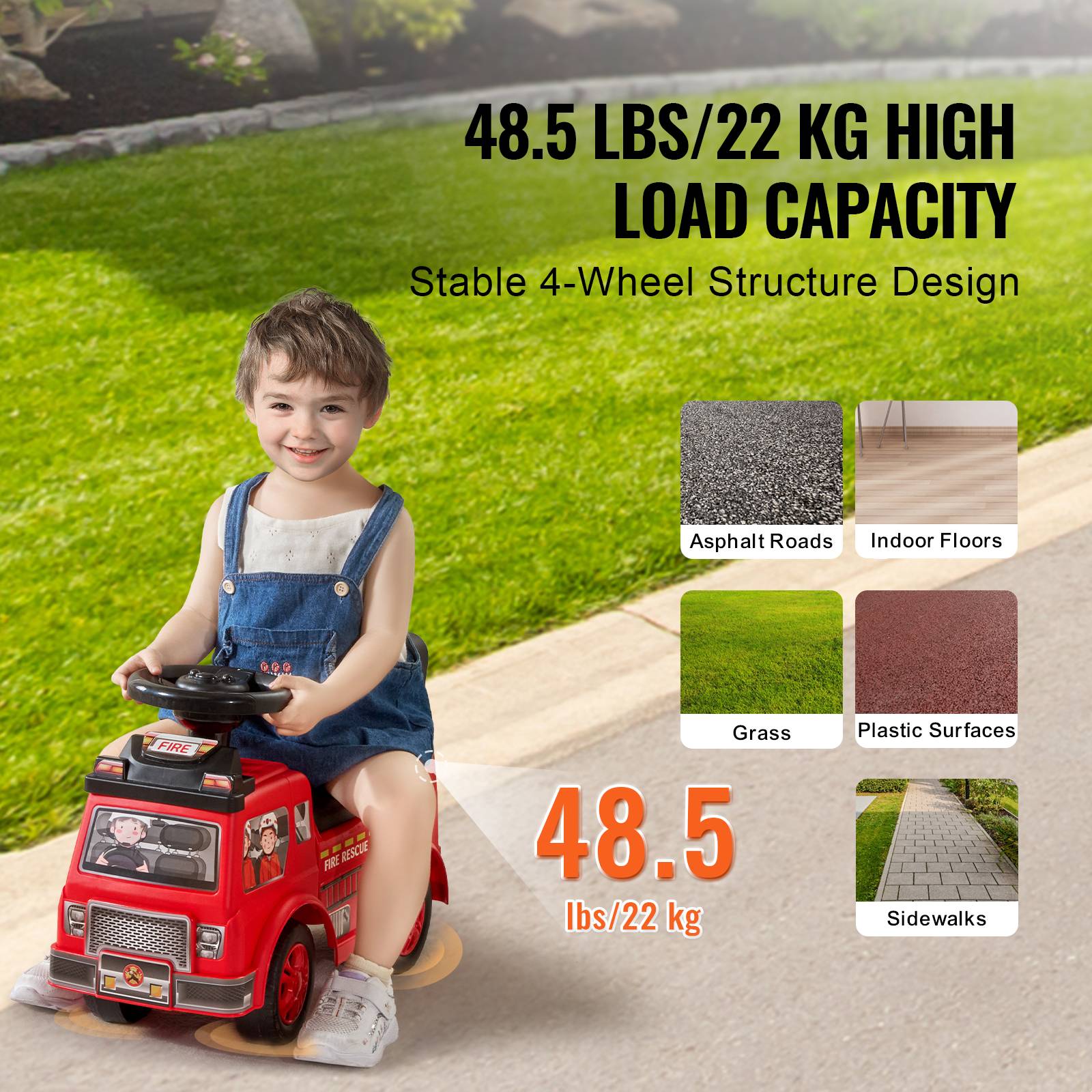Voiture à Pousser VEVOR Pour Tout-petits 1-3 Ans – Volant Musical, Klaxon, Rangement Sous Siège – Charge 22 Kg – Multicolore