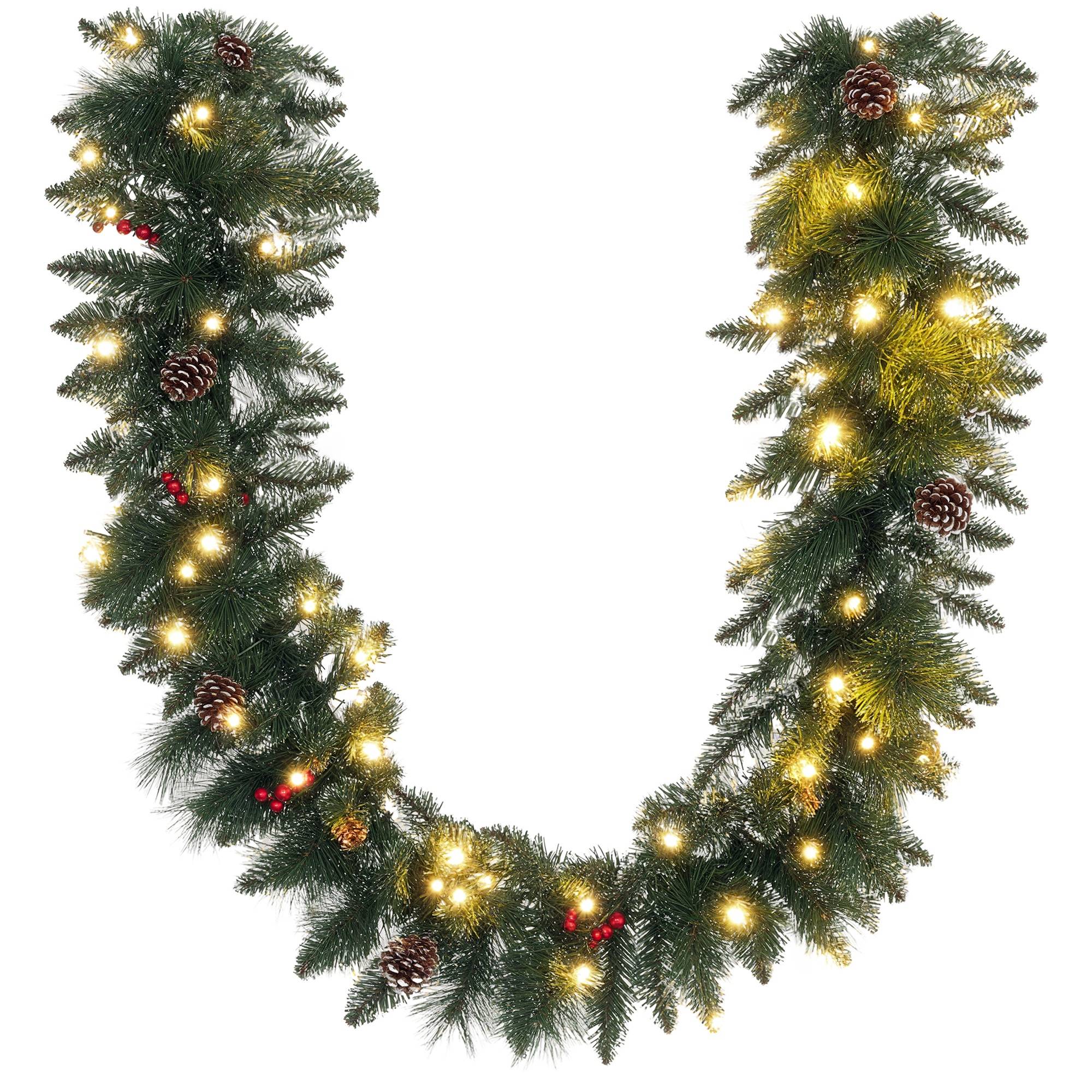 Guirlande de Noël avec 50 lumières LED blanches et décorations, en plastique et métal, 180 x 30 x 30 cm, verte - Image 1