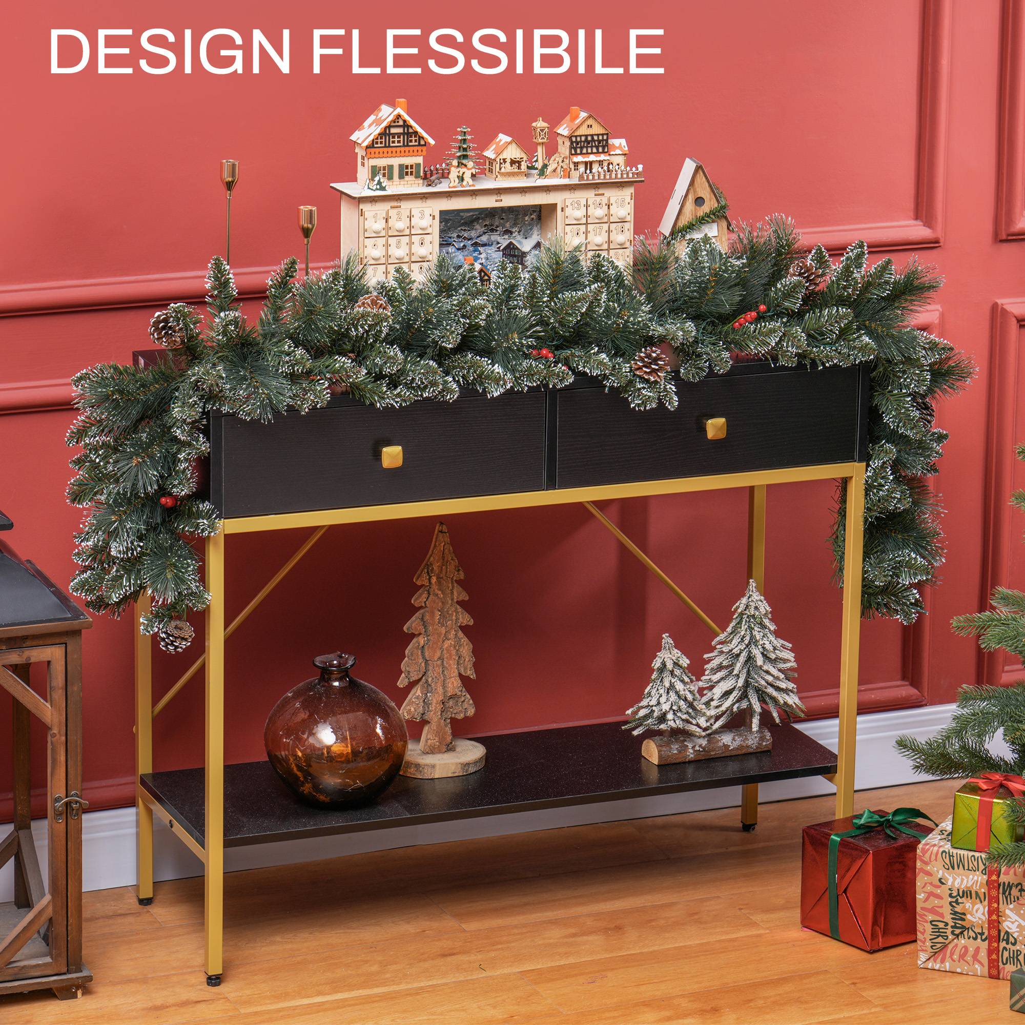 Guirlande de Noël avec 50 lumières LED blanches et décorations, en plastique et métal, 180 x 30 x 30 cm, verte - Image 8