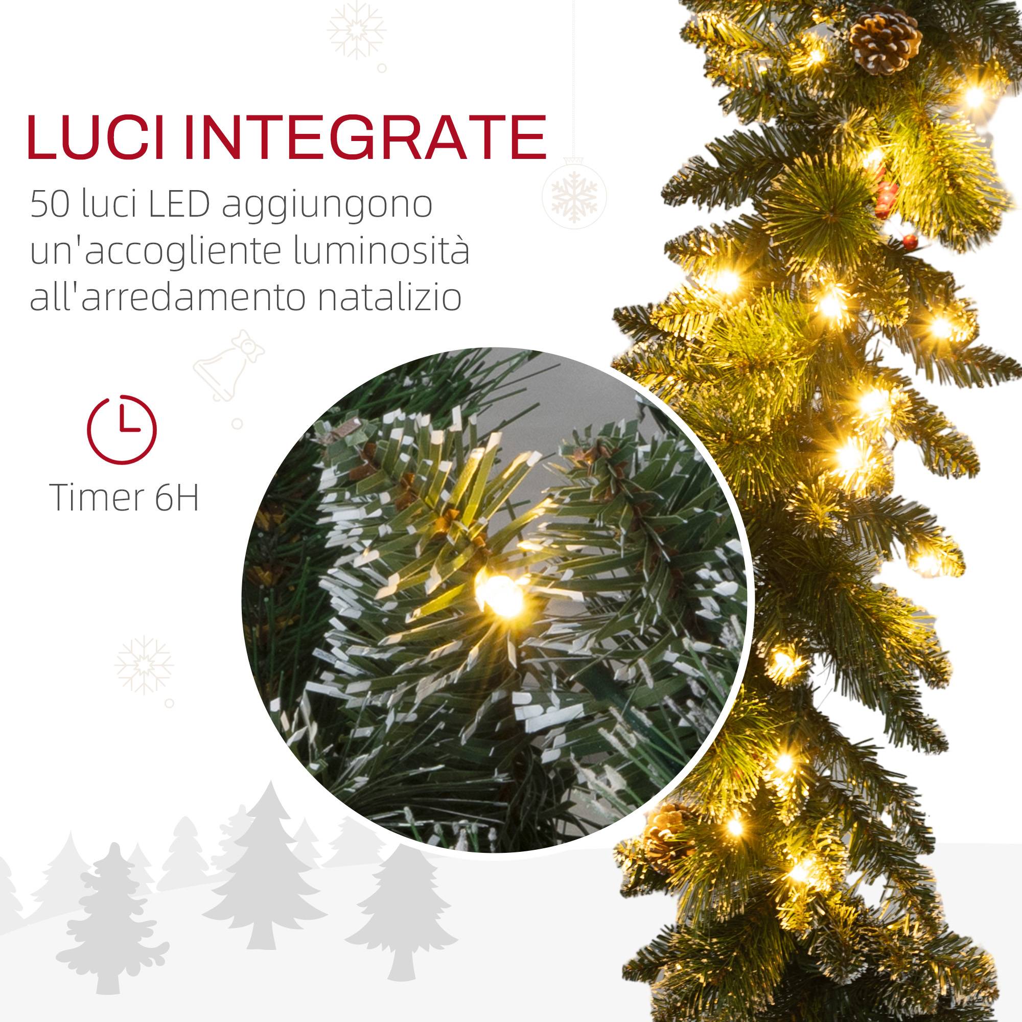Guirlande de Noël avec 50 lumières LED blanches et décorations, en plastique et métal, 180 x 30 x 30 cm, verte - Image 7