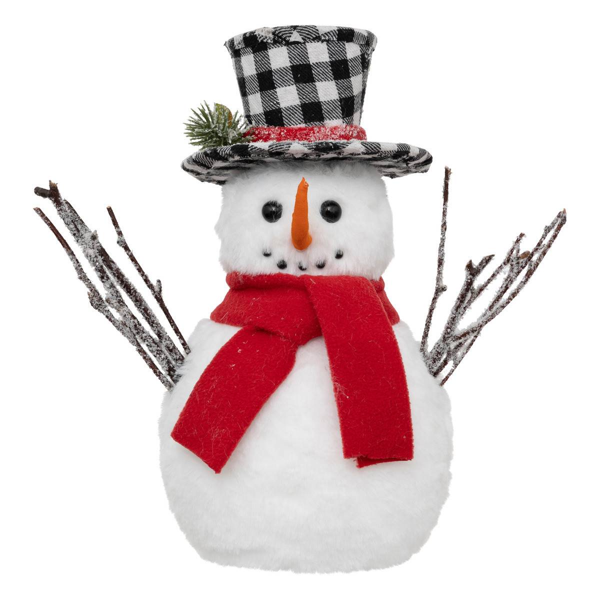 Fééric Lights & Christmas - Déco de Noël Bonhomme de neige avec Chapeau à carreaux 24 x 14 x H 27 cm