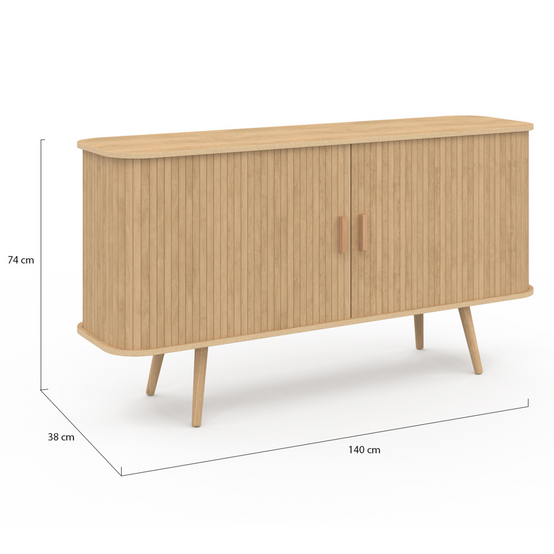 Buffet 140 cm ROMIE 2 portes coulissantes latte tasseau bois coloris chêne - Image 5