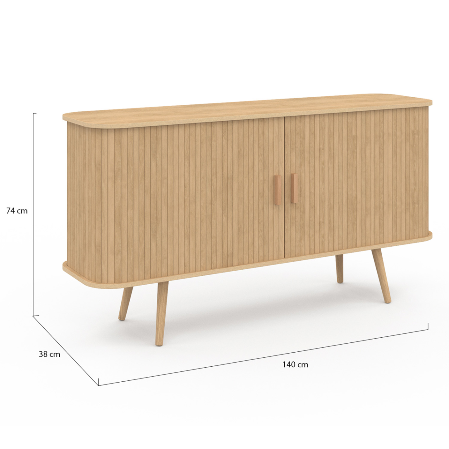 Buffet 140 cm ROMIE 2 portes coulissantes latte tasseau bois coloris chêne - Image 5