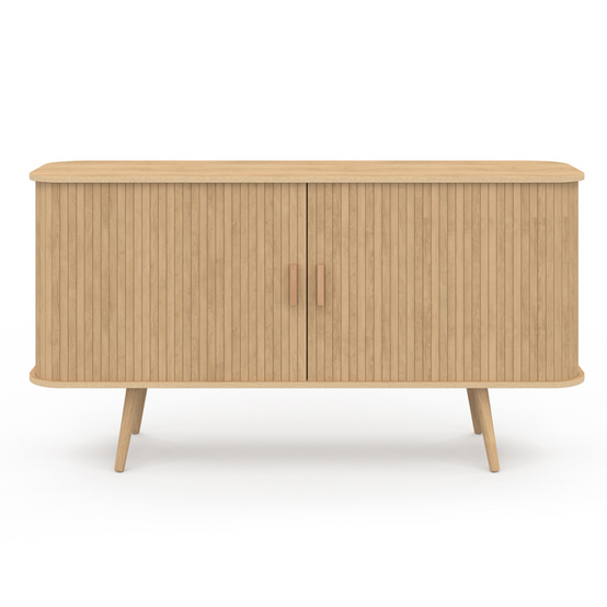 Buffet 140 cm ROMIE 2 portes coulissantes latte tasseau bois coloris chêne - Image 3