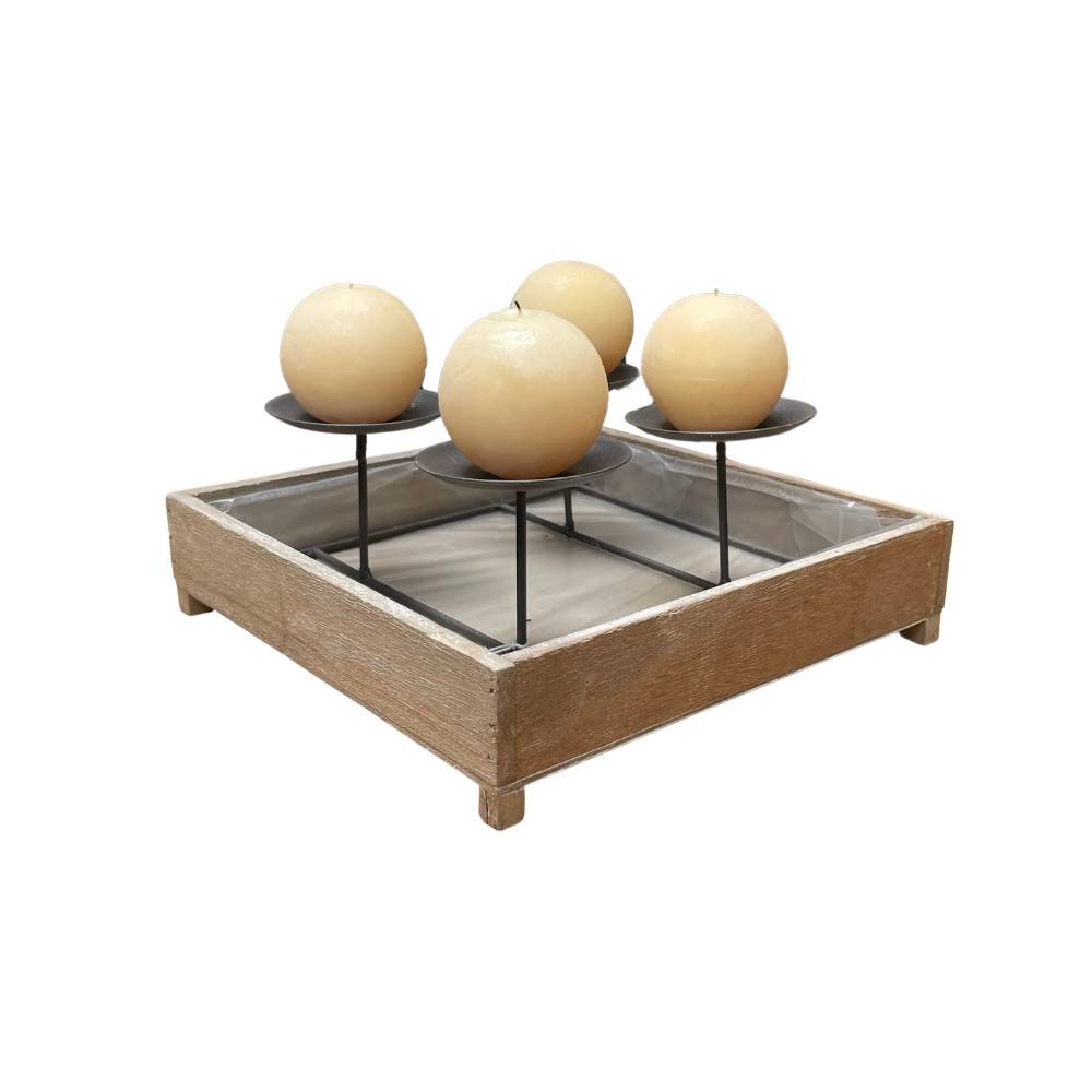° Bougeoir 4 supports en bois et métal marron 24 x 24 x 11 Chemin de campagne - Imagen 1