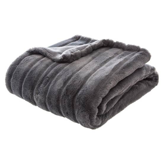 Plaid 120x160 fausse fourrure Manoir gris Atmosphera - Image 1