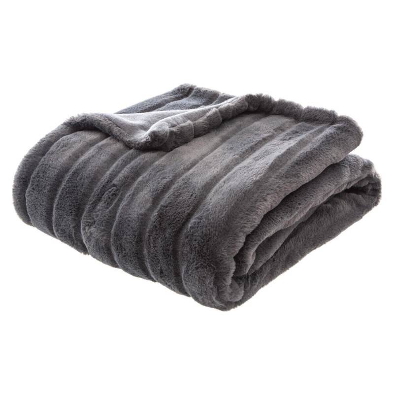 Plaid 120x160 fausse fourrure Manoir gris Atmosphera - Image 1