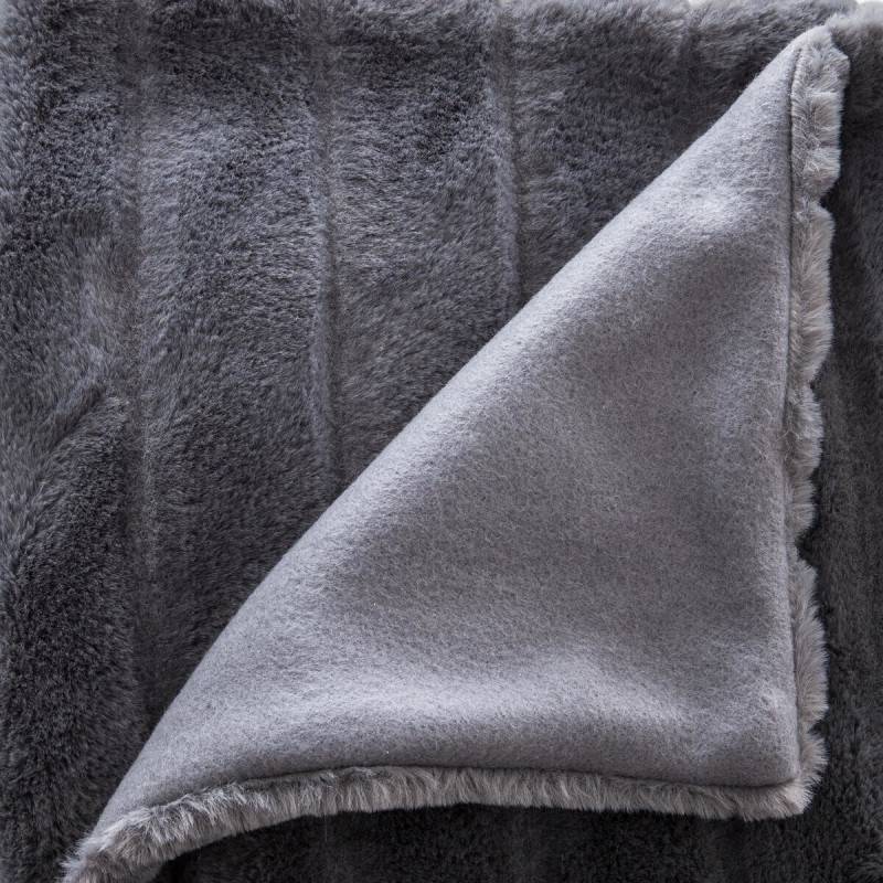 Plaid 120x160 fausse fourrure Manoir gris Atmosphera - Image 2