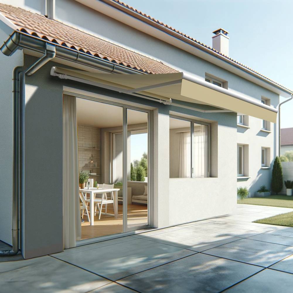 Store banne monobloc ESPAI 4,00x3,00m (Manuelle - Ecru - Blanc) - Alia Productions - Imagen 1