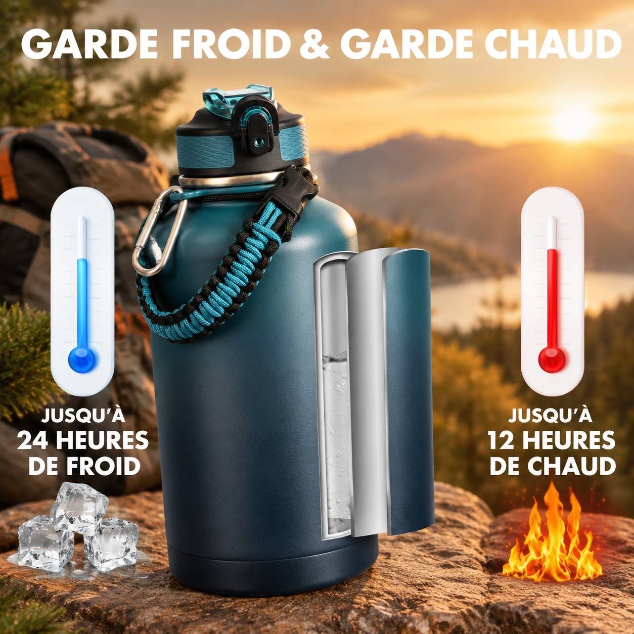 Bouteille Isotherme Acier Inox Double Paroi 1,9 L Étanche Sans BPA Garde Froid 48h - Image 4